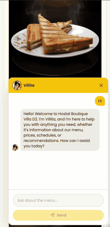 Menú online: platos en video con precios y chatbot respondiendo preguntas